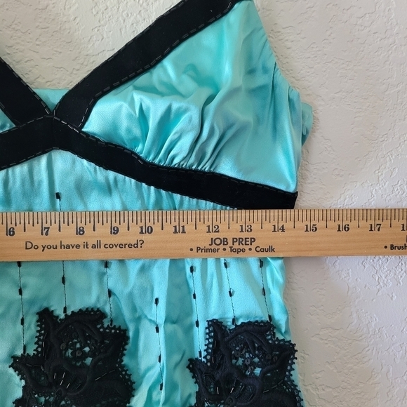 Vintage Bebe Liquid Satin Silk Camisole Top Beaded Sequins Velvet Trim Sz Med - Picture 12 of 13